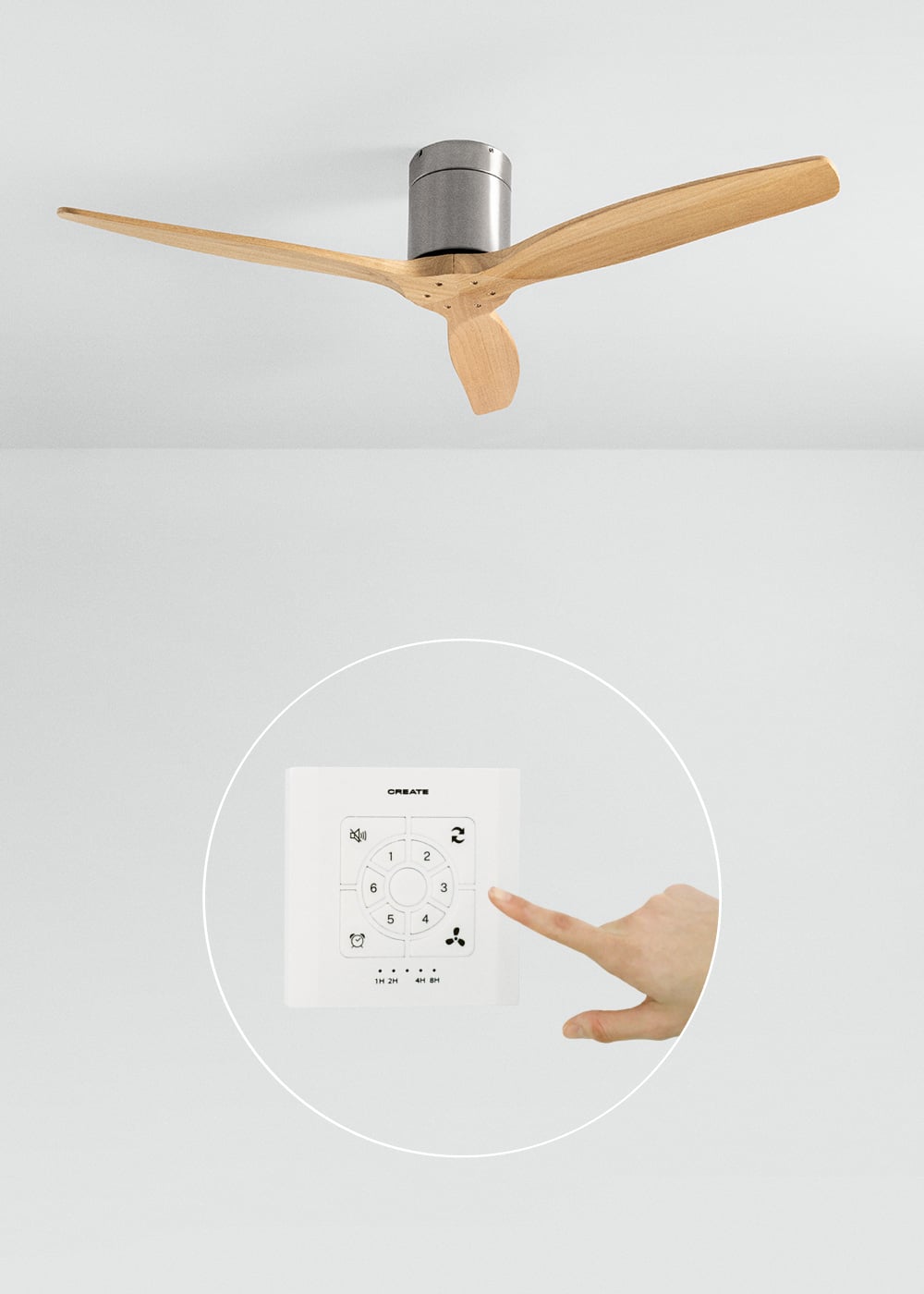 CREATE - WIND CALM M - Ventilateur de plafond silencieux 40W avec pales techniques en ABS Ø132cm sans eclaraige avec contrôleur mural - 4