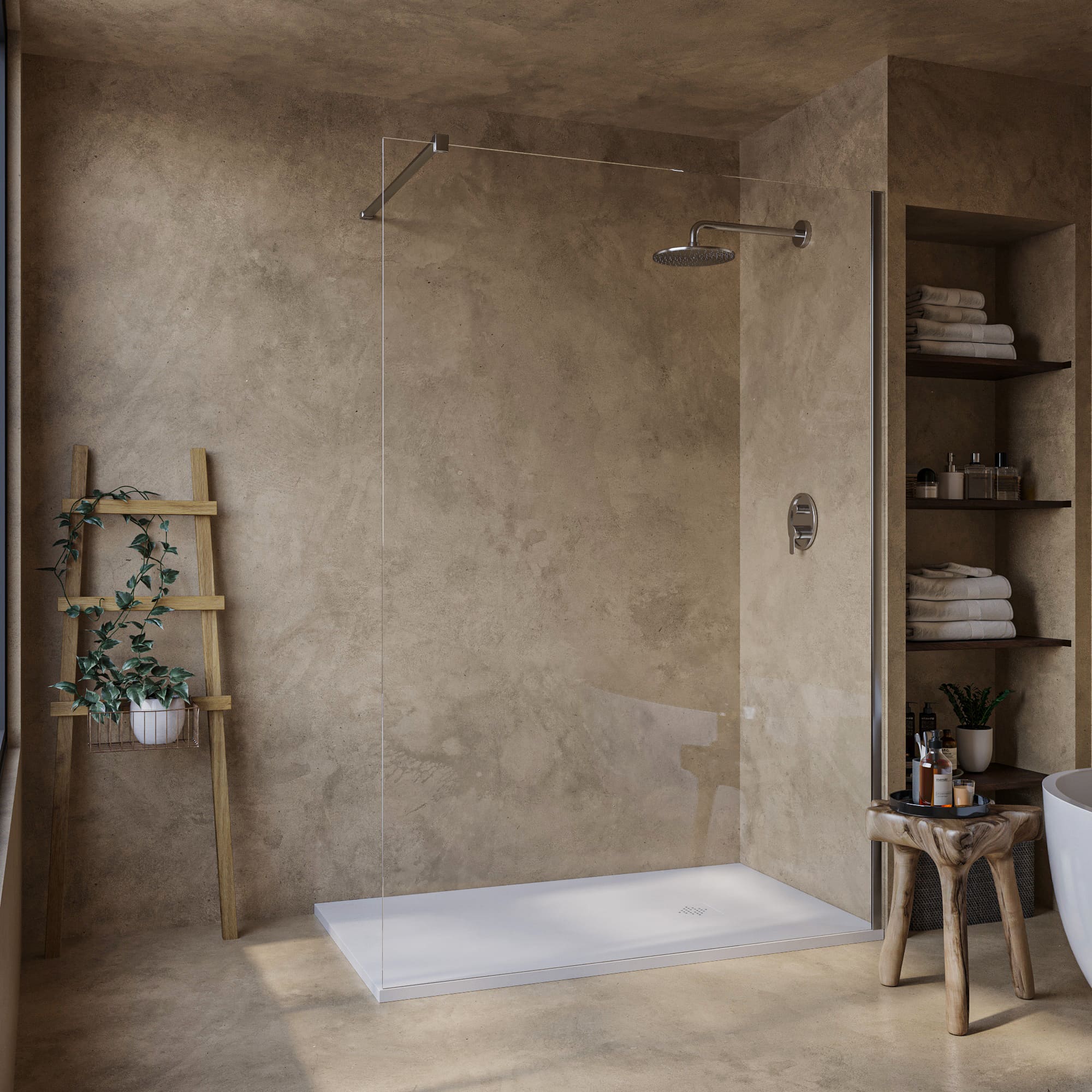 Receveur de Douche -Résine -Gel Coat -Texture Lisse/Pierre -Antidérapant -Couleur Blanc - 120x80- Extra plat 3cm. GRILLE MÊME COULEUR - 2