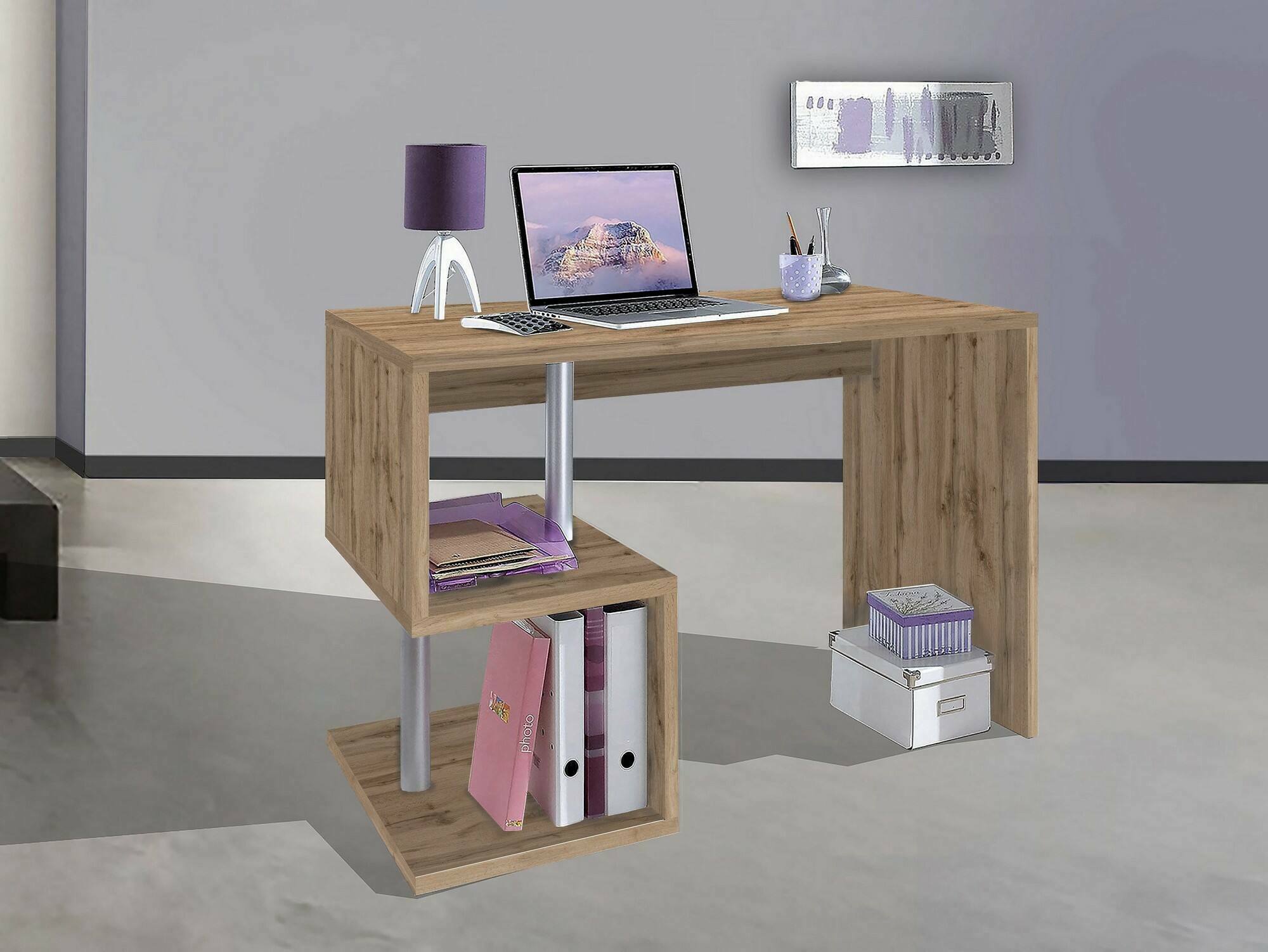 Étagère De Bureau 3 Niveaux 80cm Ahtadums - Rangement Organisateur Avec Portes - Bois - Pour Maison/Bureau