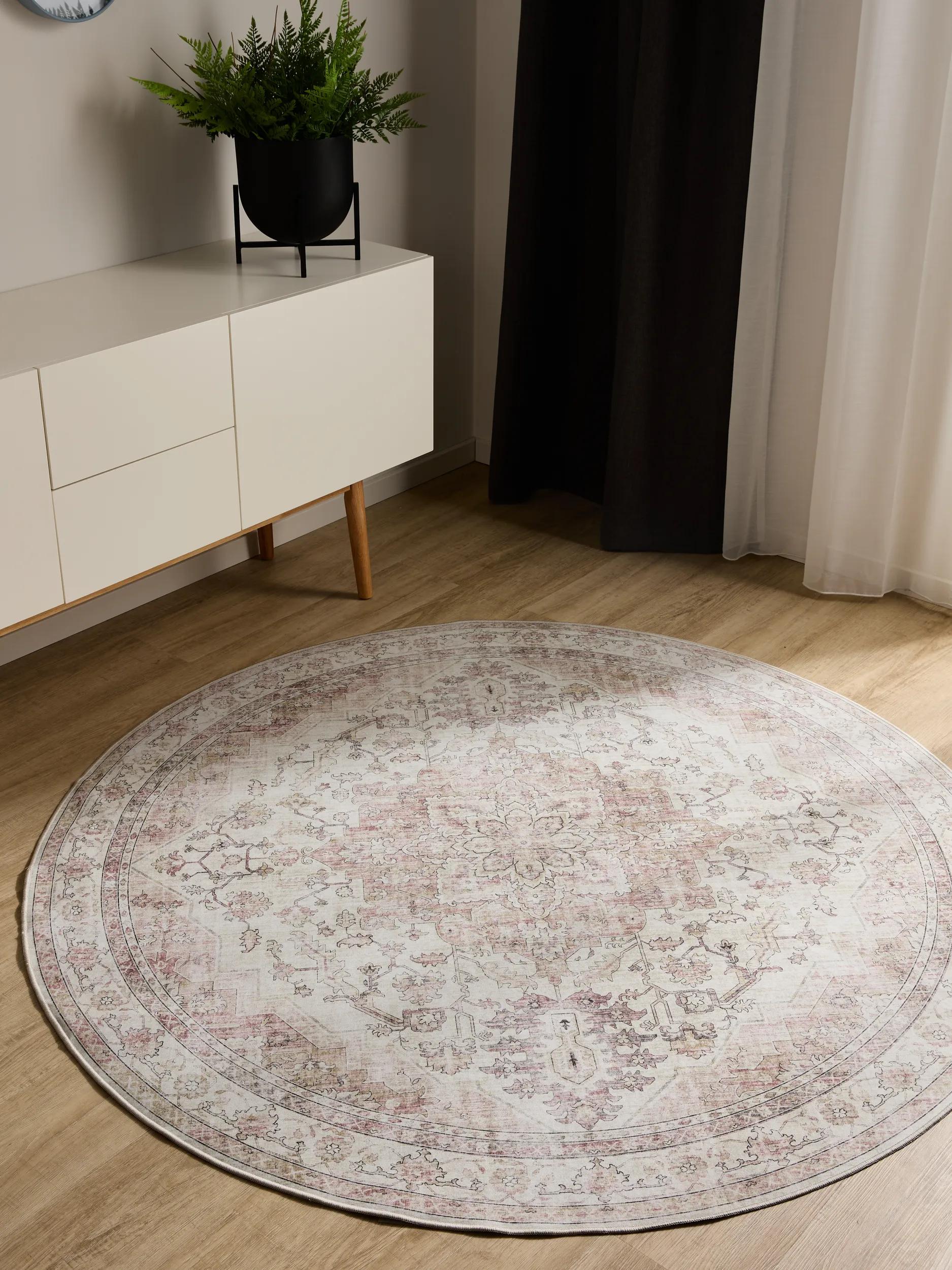 BENUTA - Tapis lavable George rose/beige ø 120 cm rond - 2