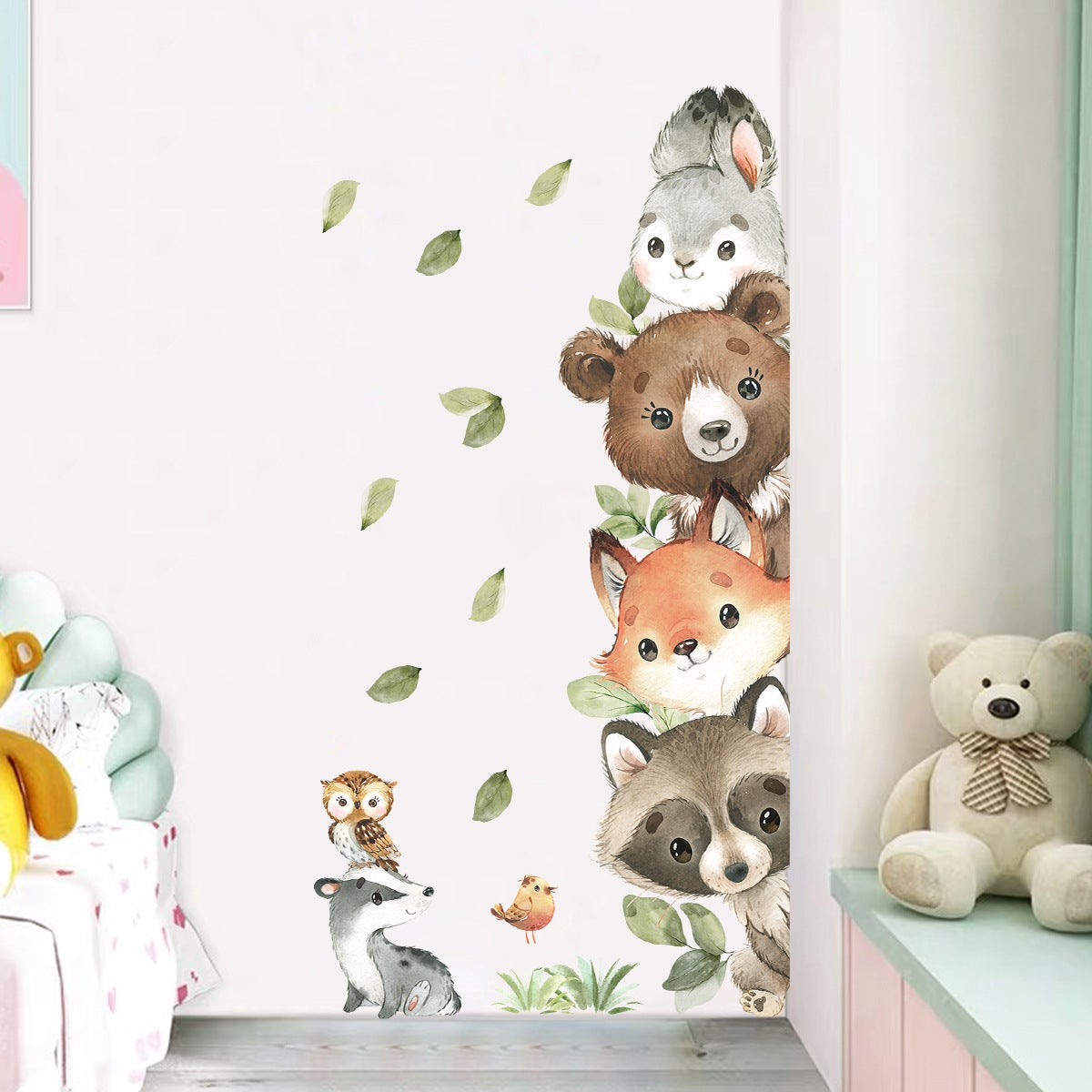 Stickers muraux animaux de la forêt, parfaits pour décorer une chambre de bébé,une porte ou une chambre à coucher (autocollant à gauche) - 4