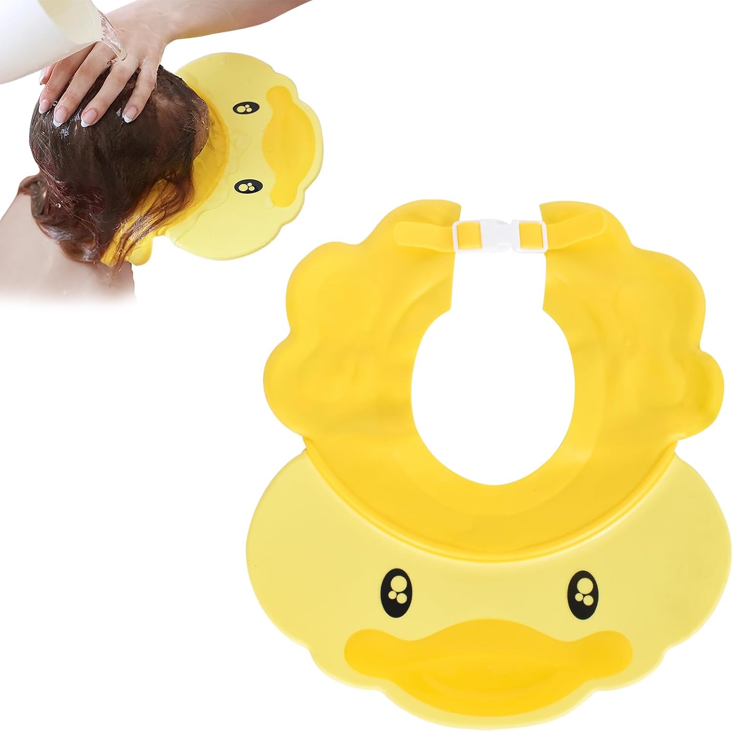 Żółty czepek prysznicowy dla niemowląt, regulowany czepek kąpielowy z daszkiem, czepek ochronny do mycia włosów, chroń oczy i uszy dziecka