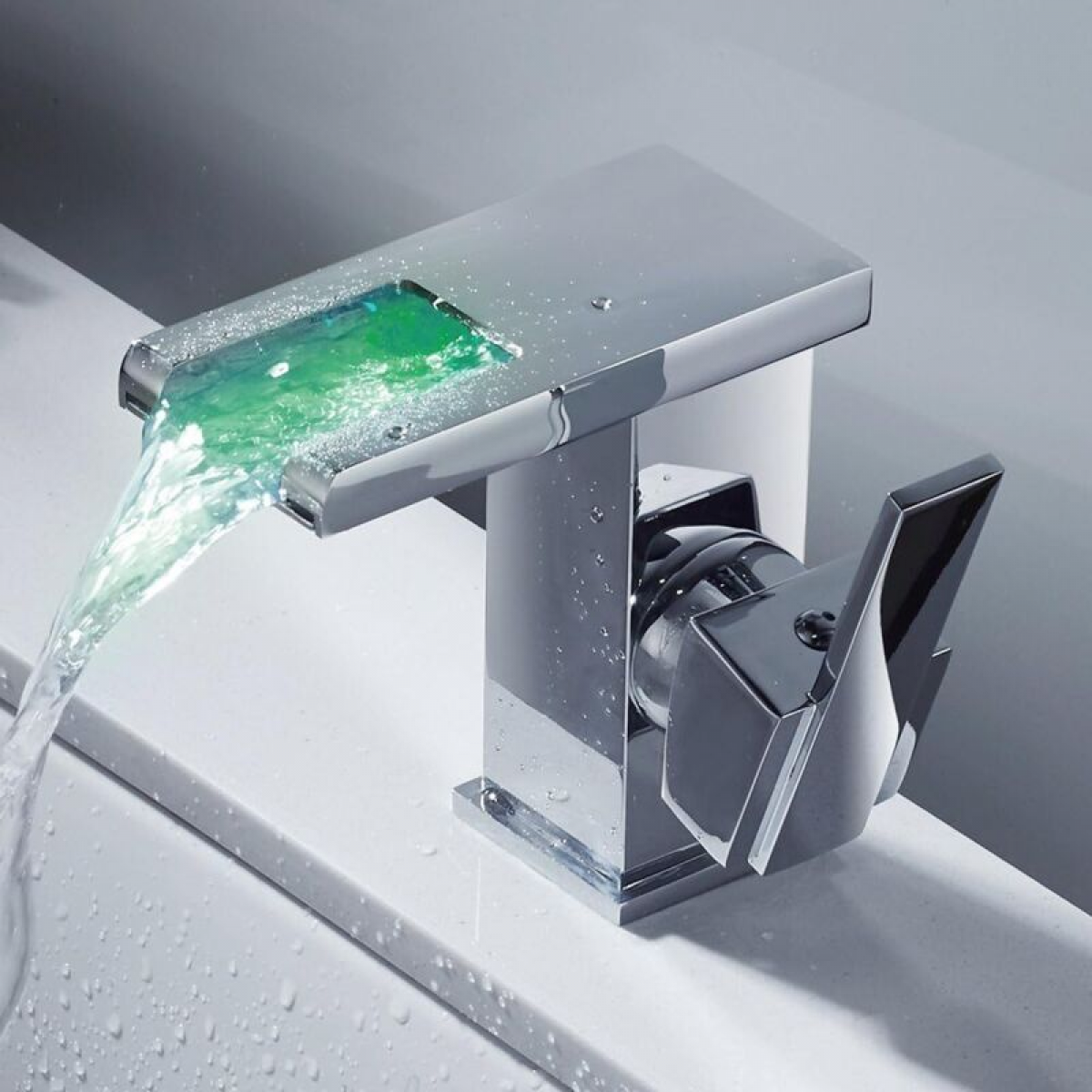 Grifo de lavabo para baño con luz led en cascada, mezclador de baño de latón y vidrio, grifería de agua fría y caliente