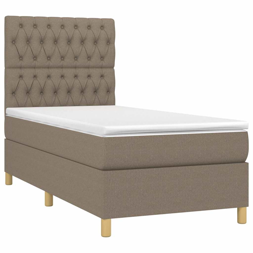 Cama box spring com colchão e luzes LED tecido cinza taupe 90x190 cm ...