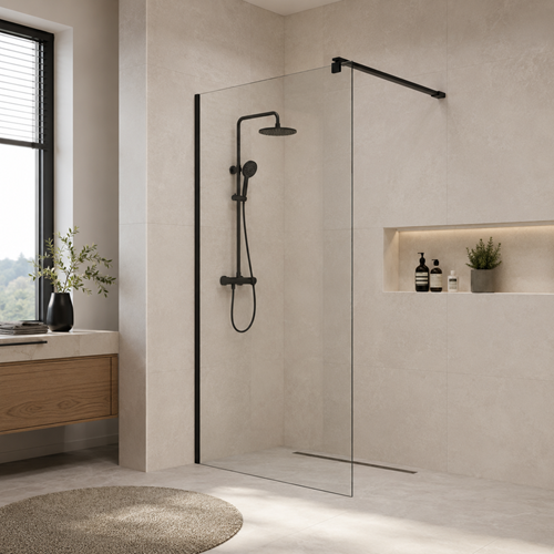 Ścianka prysznicowa WKT-100 Black walk-in 100x200, szkło transparentne 6mm, powłoka, czarny mat 1 szt. - 2
