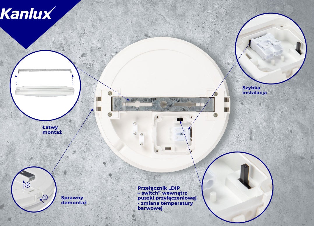 Lampa sufitowa zewnętrzna BENO ECO LED 30W Odcienie bieli 3150lm biała wym:5,5x30x30cm IP65 Kanlux - 3