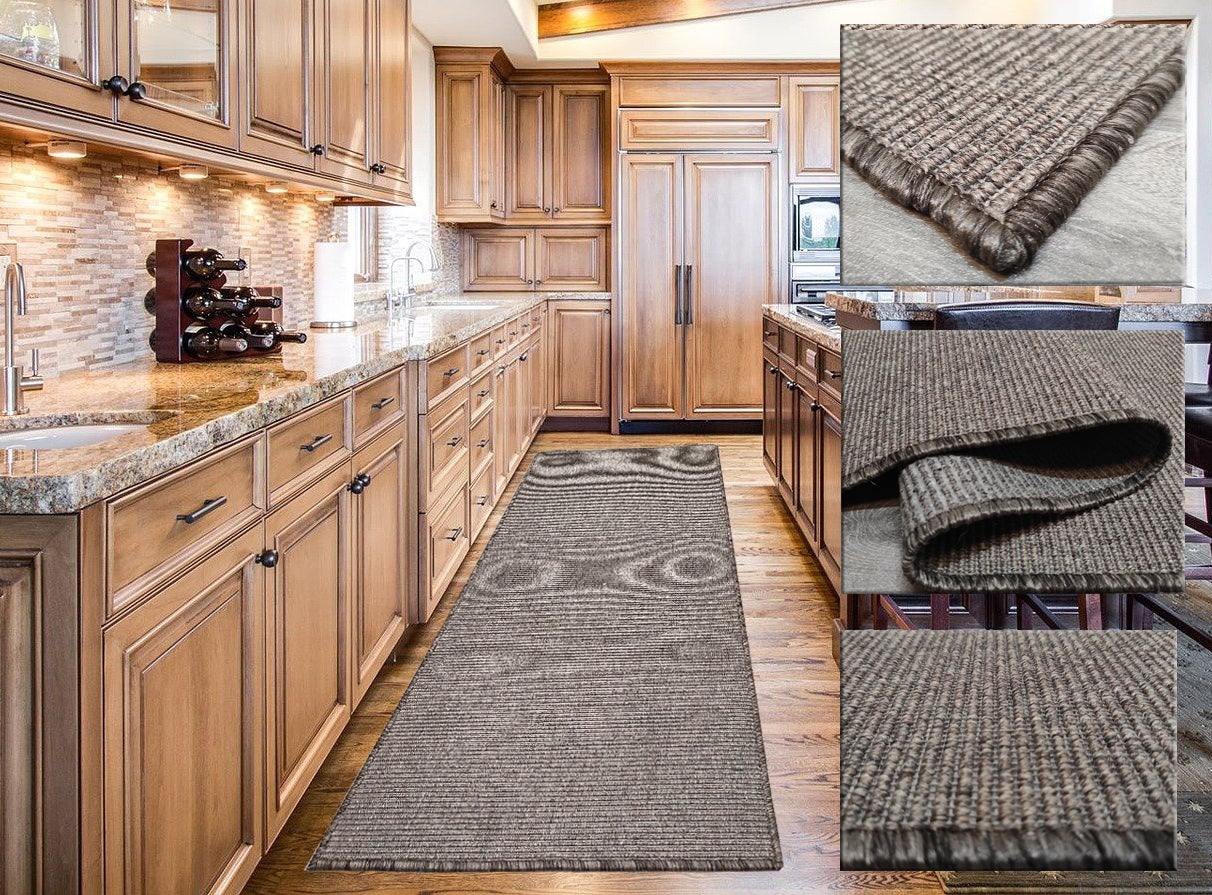 Alfombra rustic 3815, alfombras tadi & imperio 1979, exterior, fibra sintética sin pelo, color gris-taupe, 70x400 cm