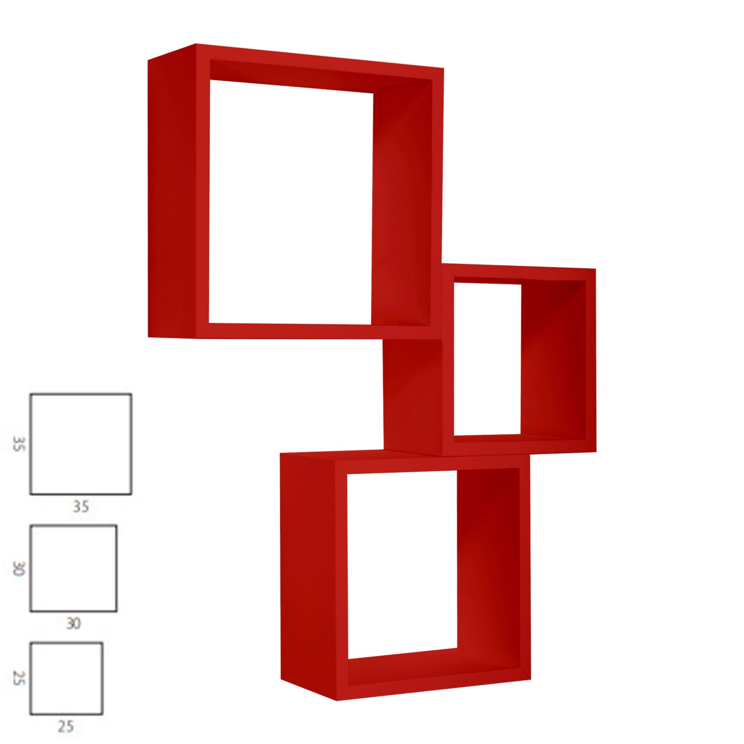 Ensemble de 3 étagères murales décoratives cubiques, rouges, 35x35, 30x30 et 25x25 cm de profondeur 15,5 cm - Nightmare - 7