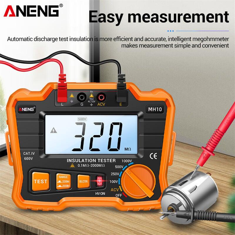 MH10 Testeur de résistance d'isolement numérique 0,1 MΩ-2000 MΩ Mégohmmètre rétroéclairé LCD Tension de sortie 100/ 250/ 500/ 1000 V Mètre de résistan - 3