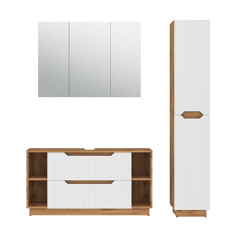 Vicco Zestaw mebli łazienkowych Lotta, Dąb/białe paski, 3 części