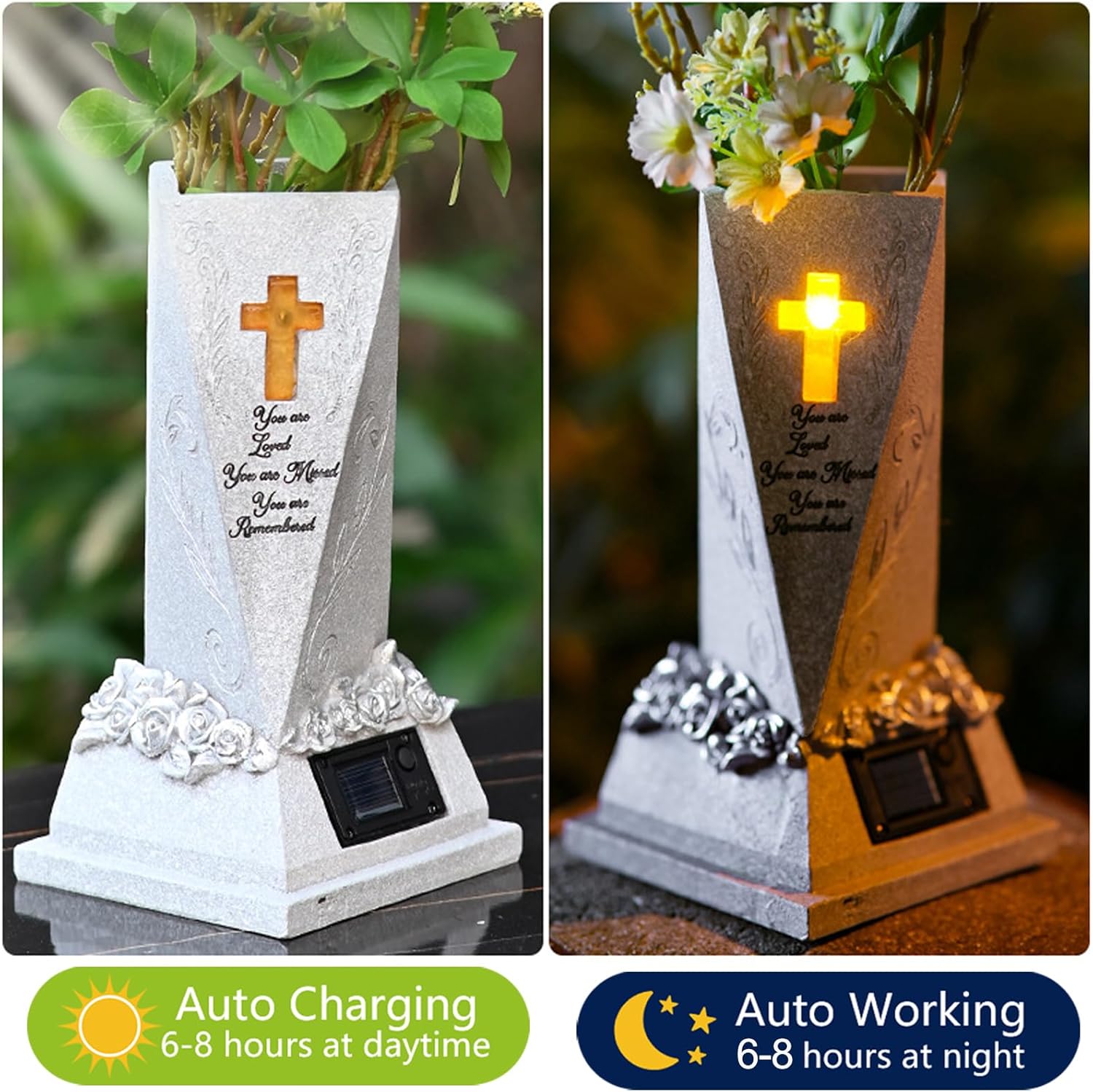 Bohany Vases De Cimetière pour Tombes | Decoration De Vases pour Tombes | Décorations Solaires avec Pic Jardin Espace Extérieur Mémorial