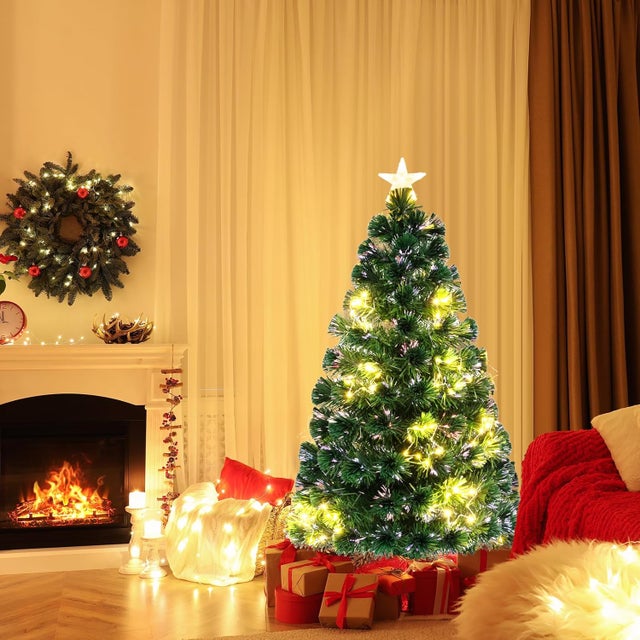 Árbol de Navidad de Fibra Óptica 120 cm, Arbol de Navidad con Luces Incorporadas, Multicolor, 130 Ramas de PVC, Arvore de Natal