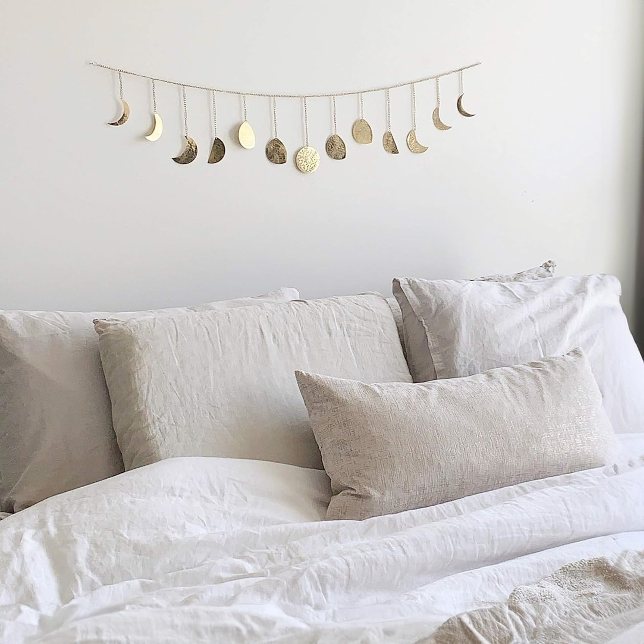 Décoration murale phase de lune, art mural doré pour chambre, style bohème, guirlande murale en métal de 91 cm (13 phases de la lune),or - 7
