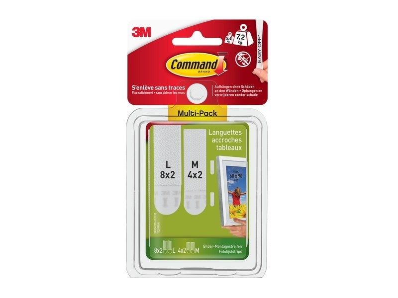 Paquete múltiple de tiras para fijar cuadros Command: 8 m + 16 l, color blanco - 3