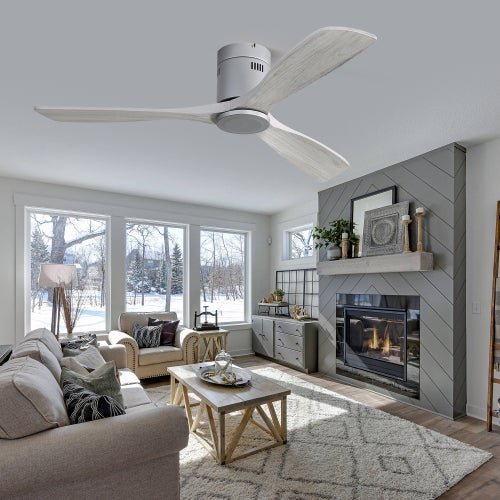 Ventilateur de Plafond 52 Pouces sans Lumière, Moteur DC Réversible à 6 Vitesses, 3 Pales en Bois Massif, Télécommande - Gris - 2
