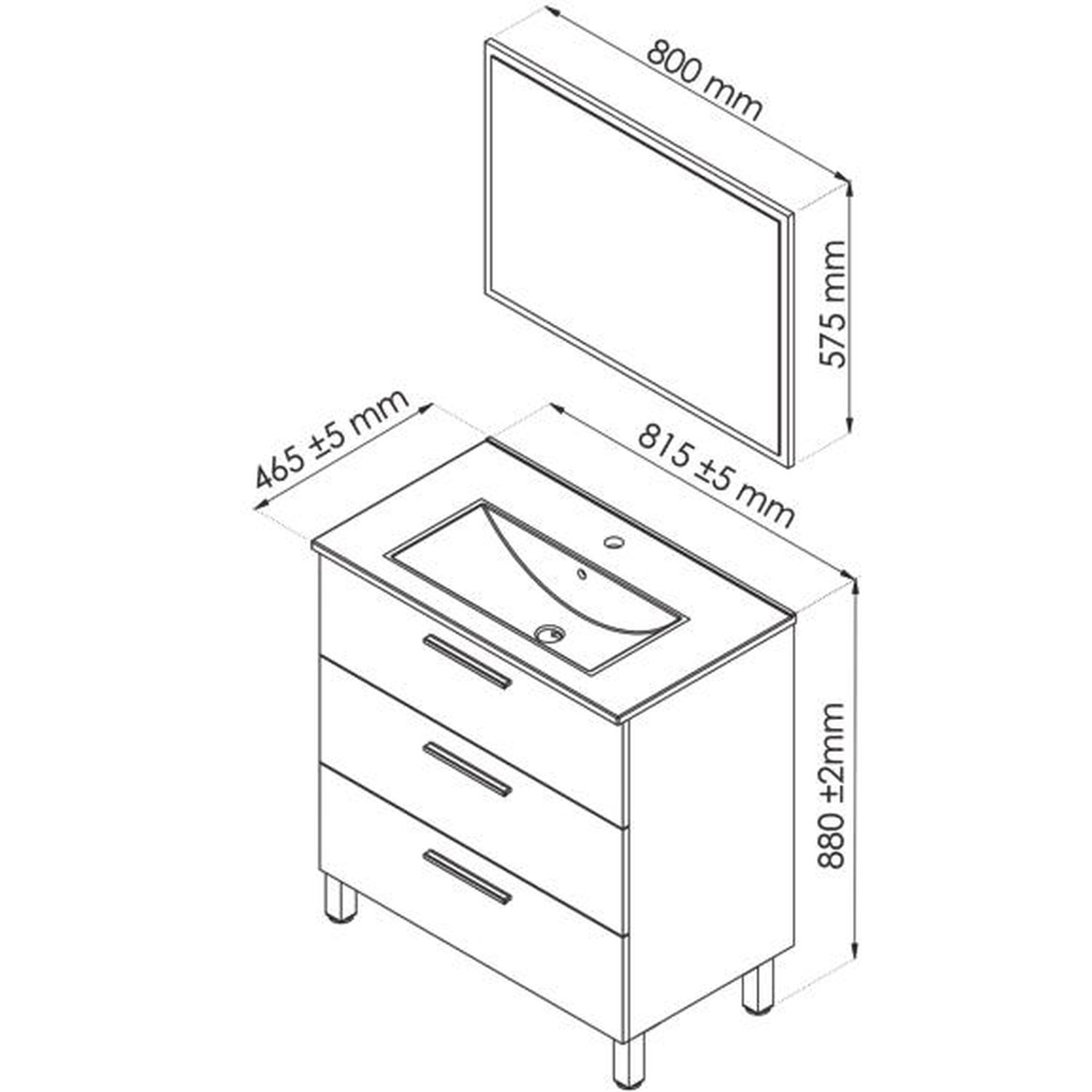 Ondée - Meuble à poser 80 cm blanc trois tiroirs plan céramique simple vasque - PALLAS Ayor - 3