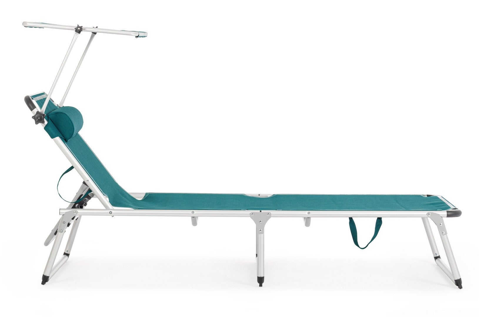 Bain de soleil inclinable en aluminium anodisé et textilène avec auvent, bleu - 4