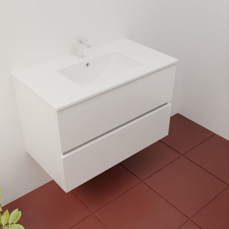 Meuble salle de bain suspendu 80 cm ROSALY INOX- Blanc- Plan vasque en Céramique - 3