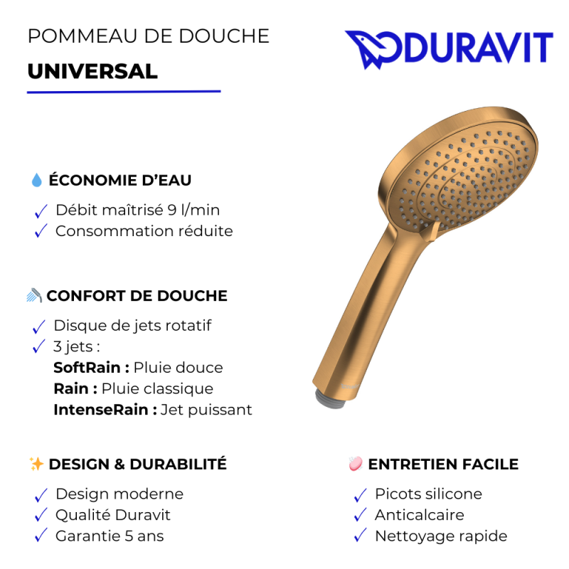 Pommeau de douche 3 jets DURAVIT Universal avec curseur Bronze brossé - 3