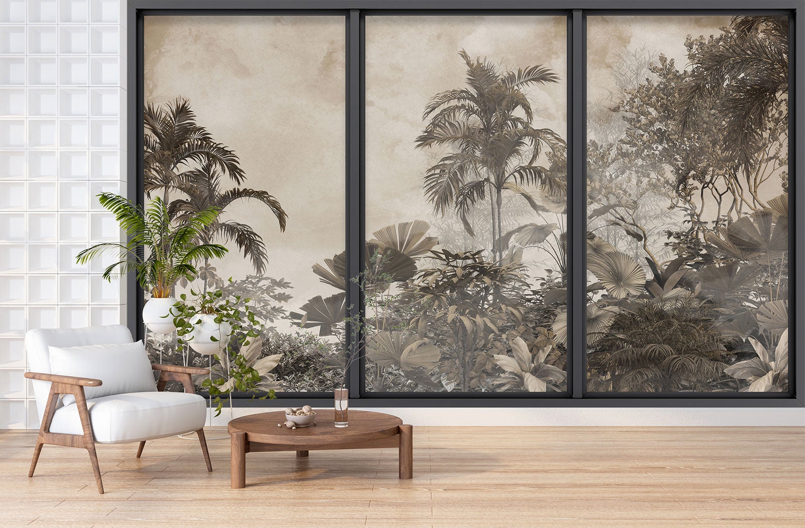 Papier peint panoramique Trompe l'oeil baie vitrée - Jungle - Largeur 260 cm x Hauteur 156 cm - 3