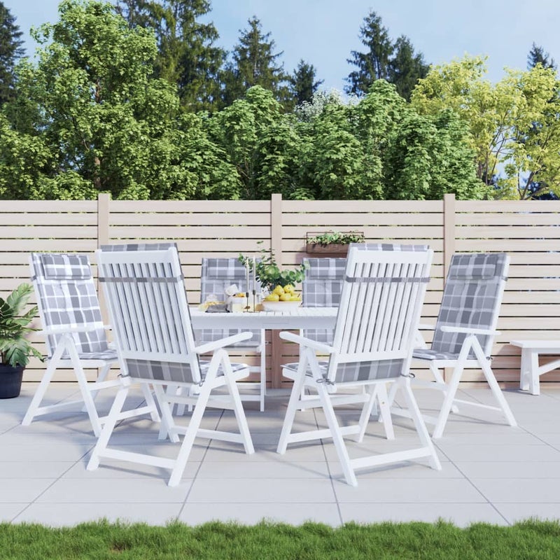 Poduszki na krzesła z wysokim oparciem, 6 szt., szara krata vidaXL