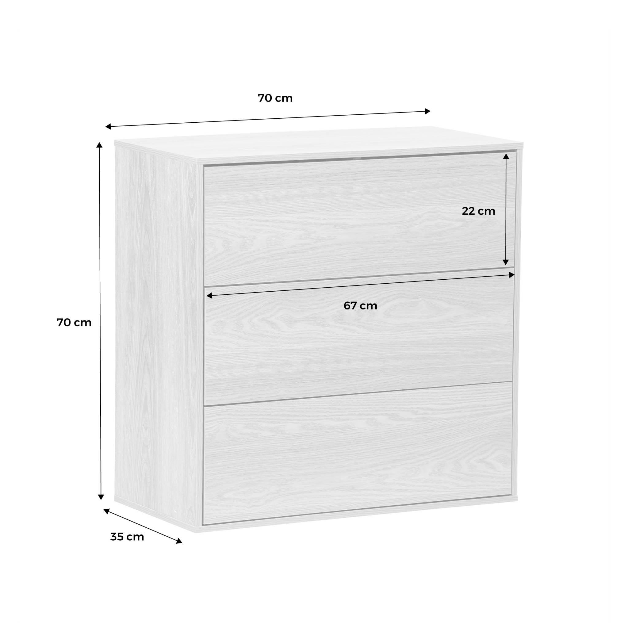 Commode. module de rangement décor bois blanc 3 tiroirs - Kompo - 4