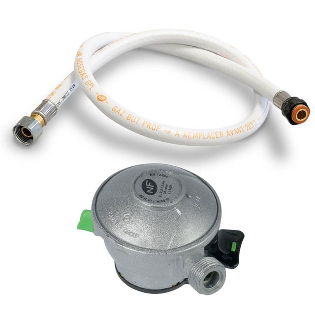 Pack Tuyau gaz Souple 1.50 m + Détendeur Propane à clipser Quick-On Valve 27mm BUTAGAZ