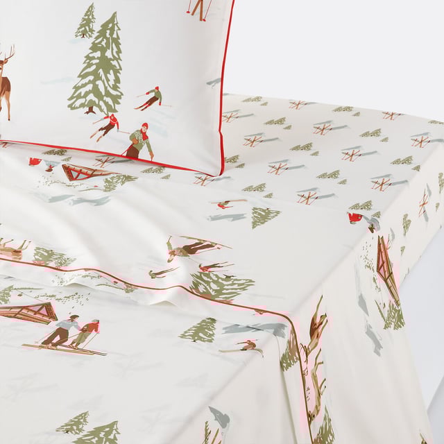 Drap plat en percale de coton, St Moritz - Imprimé - 240 x 290 cm