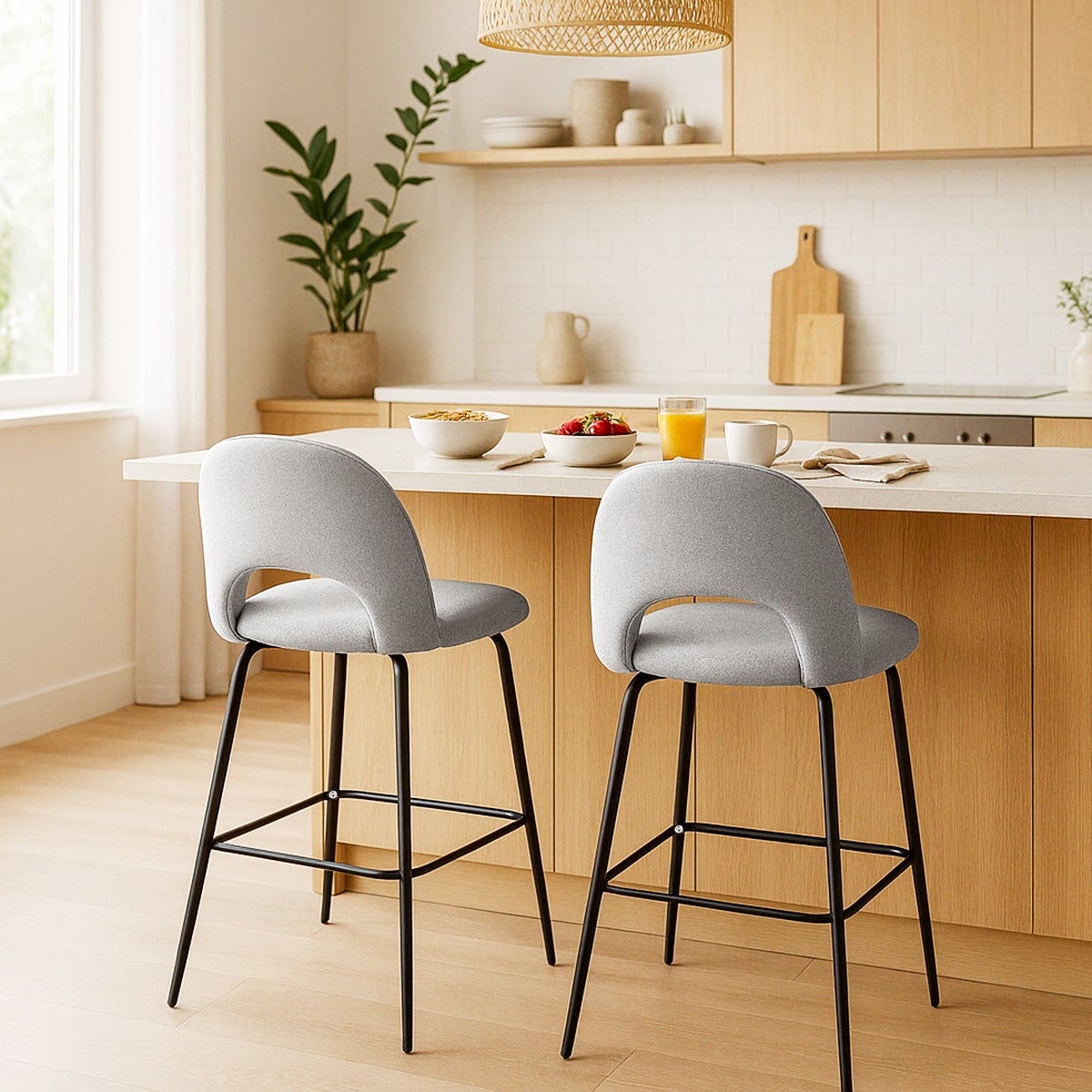 Taburete alto moderno con respaldo para bar y cocina en tela Tiren - 2