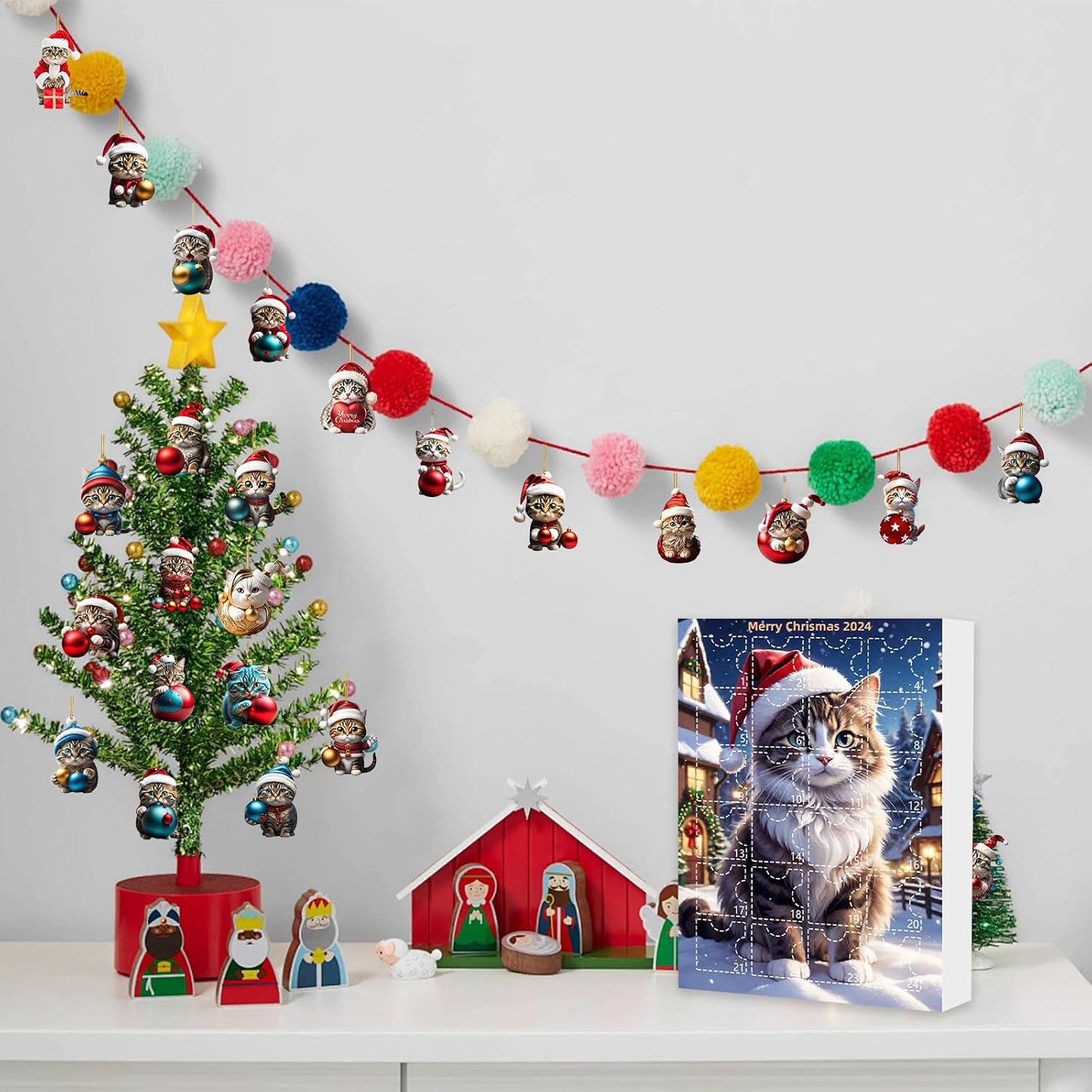 Calendrier de l’Avent 2024 Chat en Acrylique 2D - 24 Jours de Pendentifs pour Amoureux des Chats - Cadeau Original et Décoratif - 5