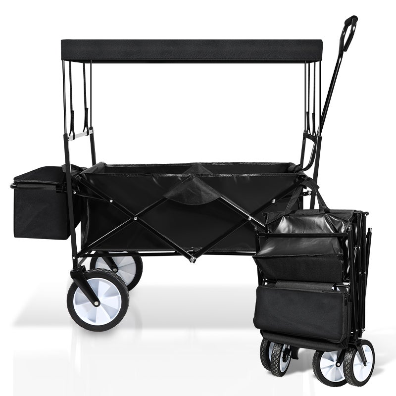 Chariot Pliable 4 Places Avec Toit Pour Enfant - Ceinture 5 Points, Plateau Amovible, Poignée Réglable - Idéal Pour Les Sorties En Famille