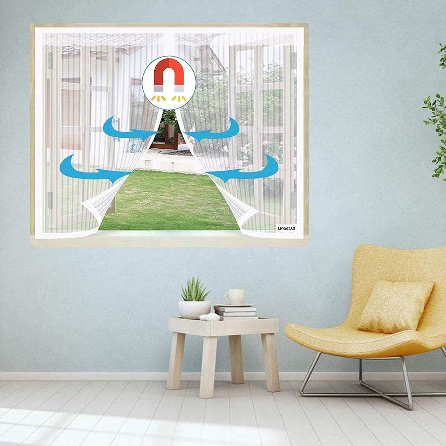 Moskitiera magnetyczna, zamykana automatycznie, nie wymaga wiercenia, odpowiednia do drzwi balkonowych i okien, biała (80x140cm) - 4