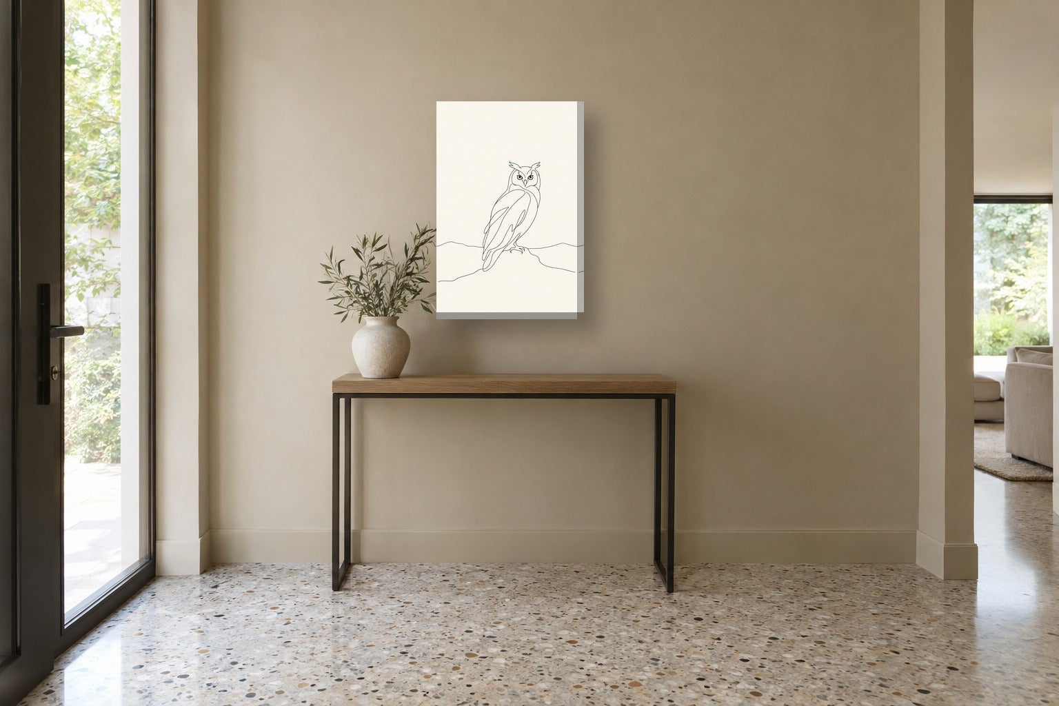 Tableau animaux «Hibou, line art» sur toile, châssis en bois de 2 cm ...