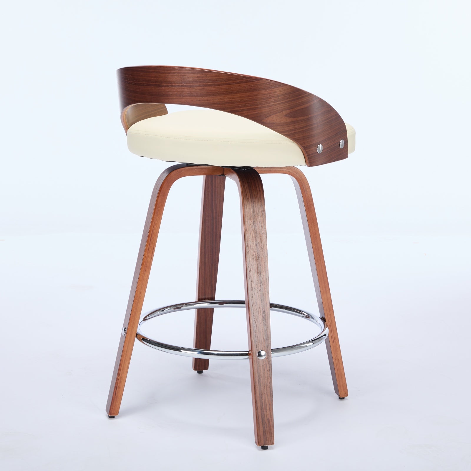 Lot de 2 chaise de bar Pivotants Hauteur Standard 63 cm, Dossier Bas en Bois Teinté Noyer, Tabouret de bar avec Assise en Noir Simili-Cuir Confortable - 8
