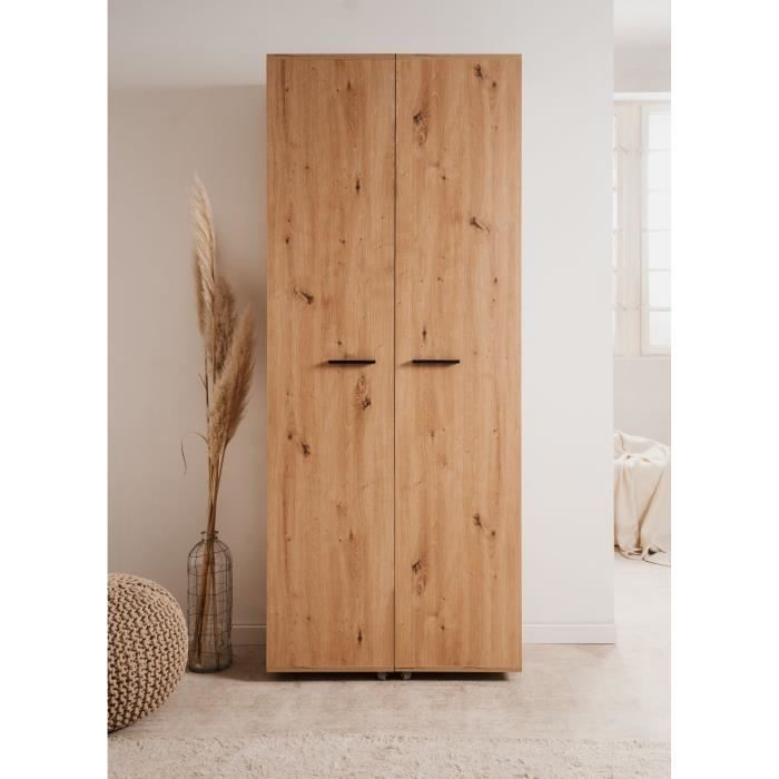 Meuble a chaussures Lugo - Décor chene artisan - 74 x 181,5 x 34 cm - Capacité 32 Paires - 2