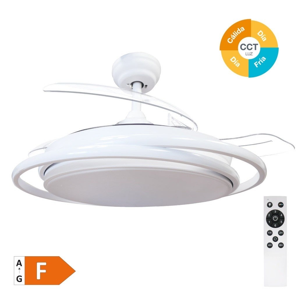 Ventilador de techo con luz de aspas retráctiles Ø107cm blanco Motor DC - 3