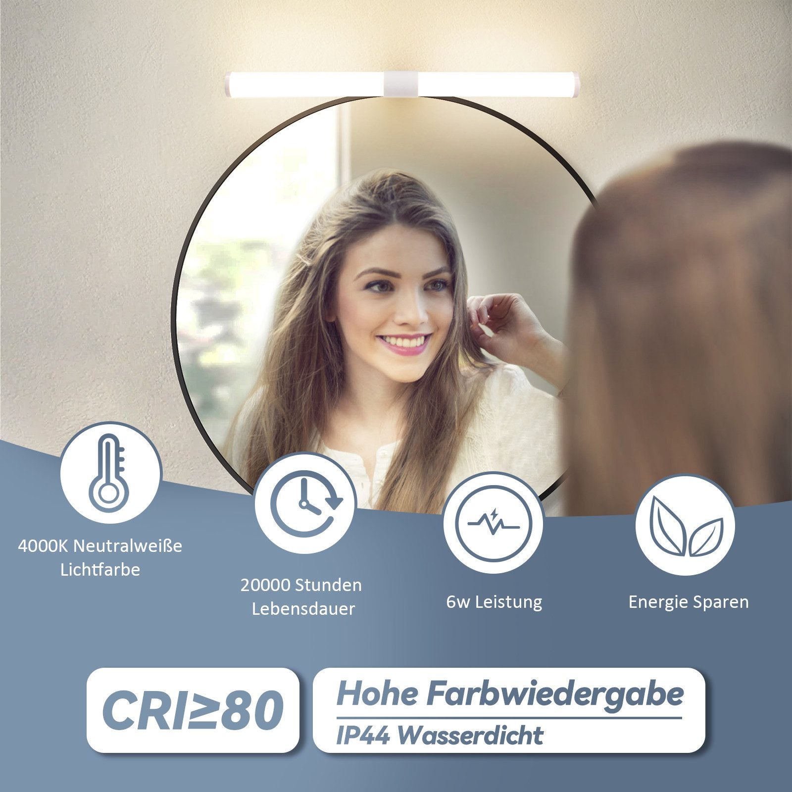 NETTLIFE Oświetlenie Lustra Łazienkowego LED 40cm 6W IP44 4000K - 3