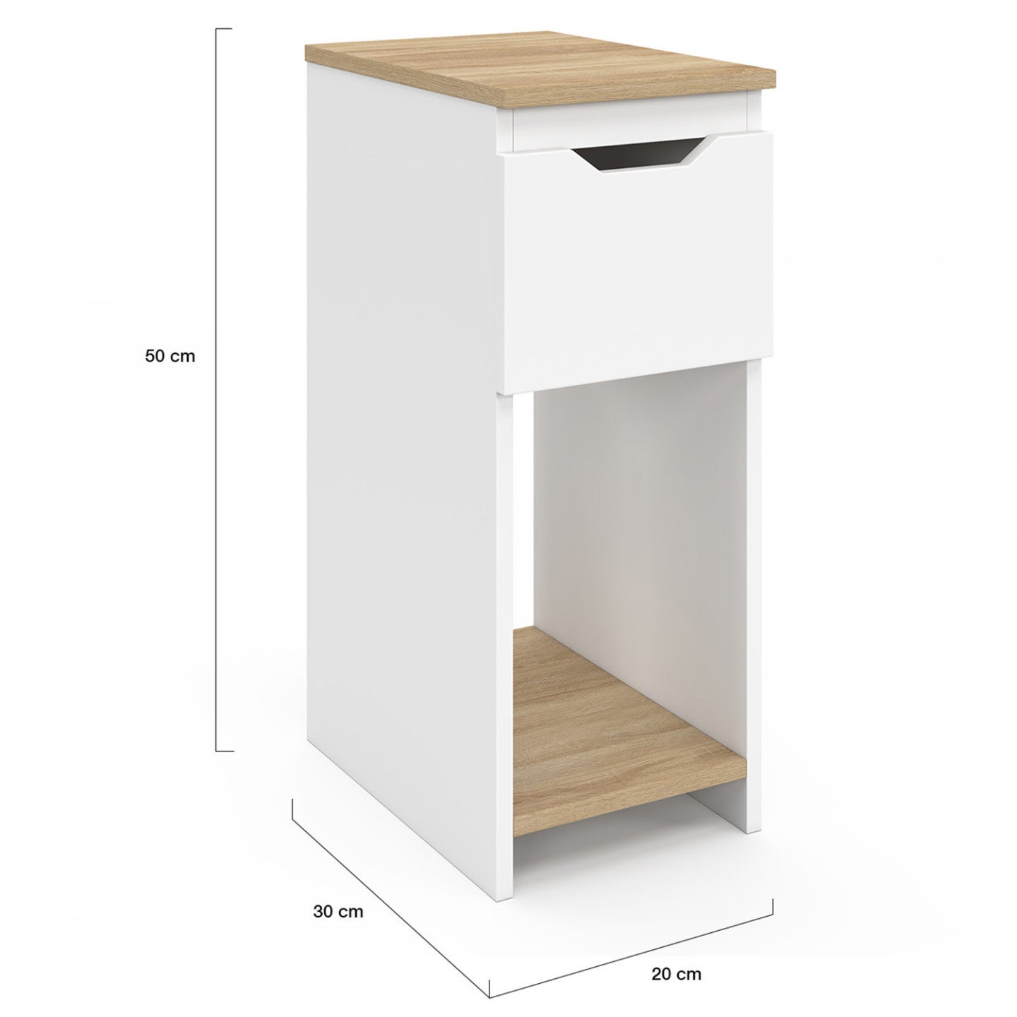Lot de 2 tables de chevet étroites ANOUK 1 tiroir avec niche blanc et bois - 4