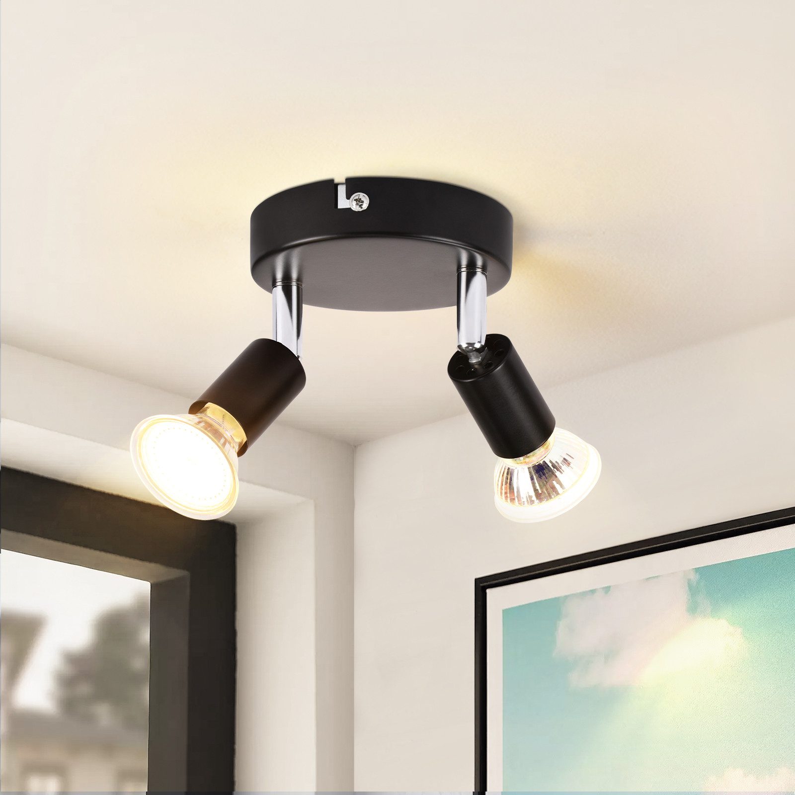 ZMH 2 reflektory sufitowe LED – czarne, regulowane 330°, GU10, nowoczesny metal (żarówki nie są dołączone)