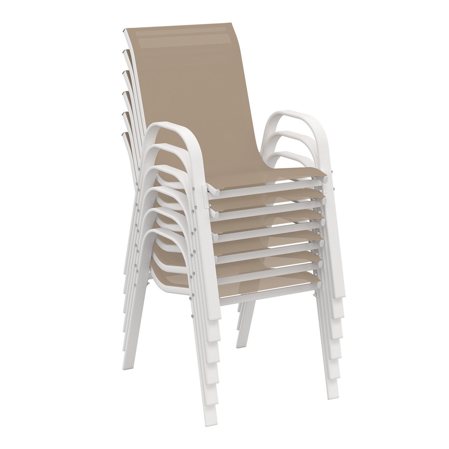 Salon de jardin MADRID table 190 cm et 8 chaises empilables blanc et beige - 4