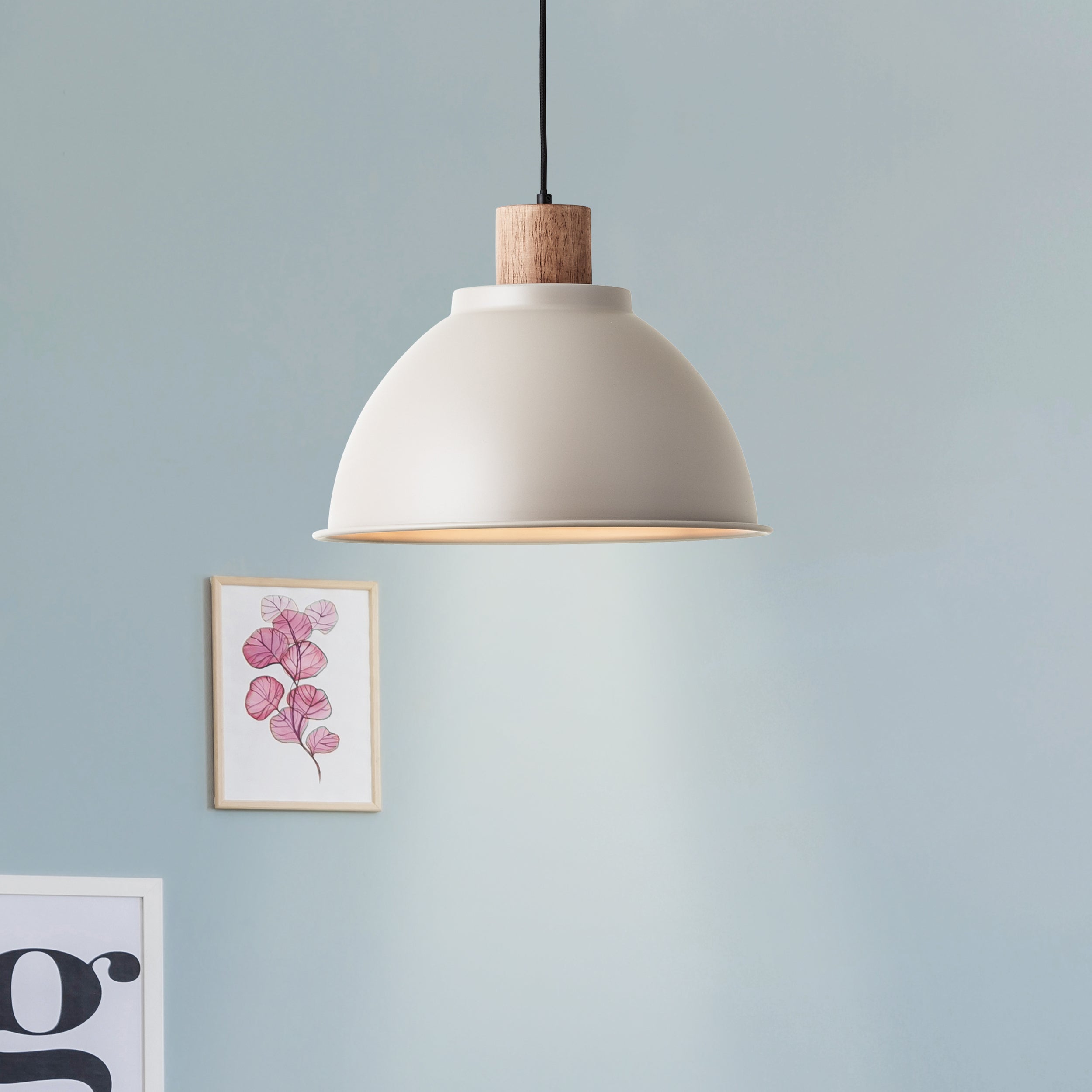 Brilliant Lampa wisząca Erena 38cm taupe metal/drewno 1x A60, E27, 60 W, odpowiednia do zwykłej żarówki (brak w zestawie) - 4