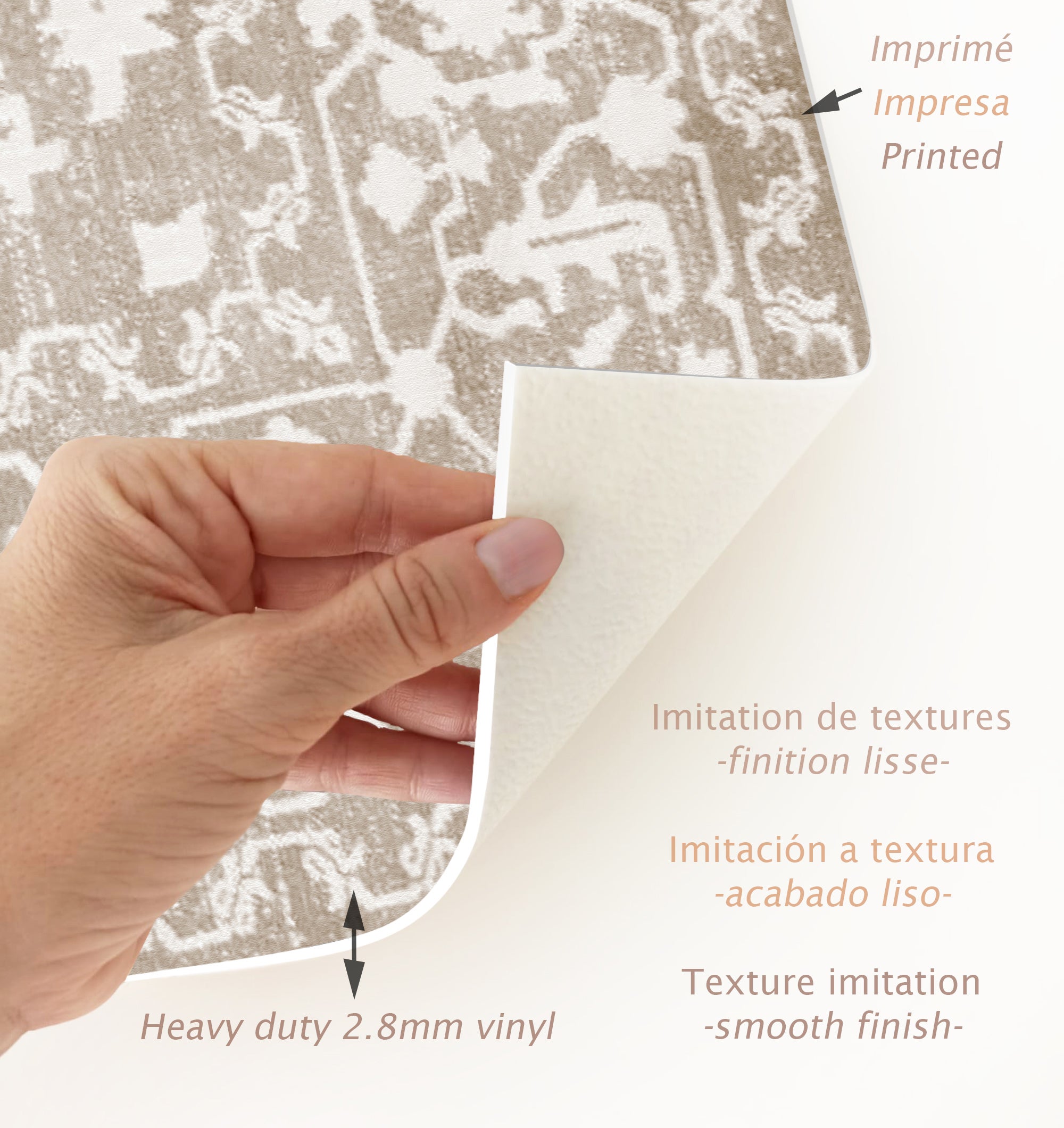 Tappeti in vinile, Sarabi sepia 160x230 cm - PVC stampato, lavabile, ignifugo, per salotto e cucina - 5