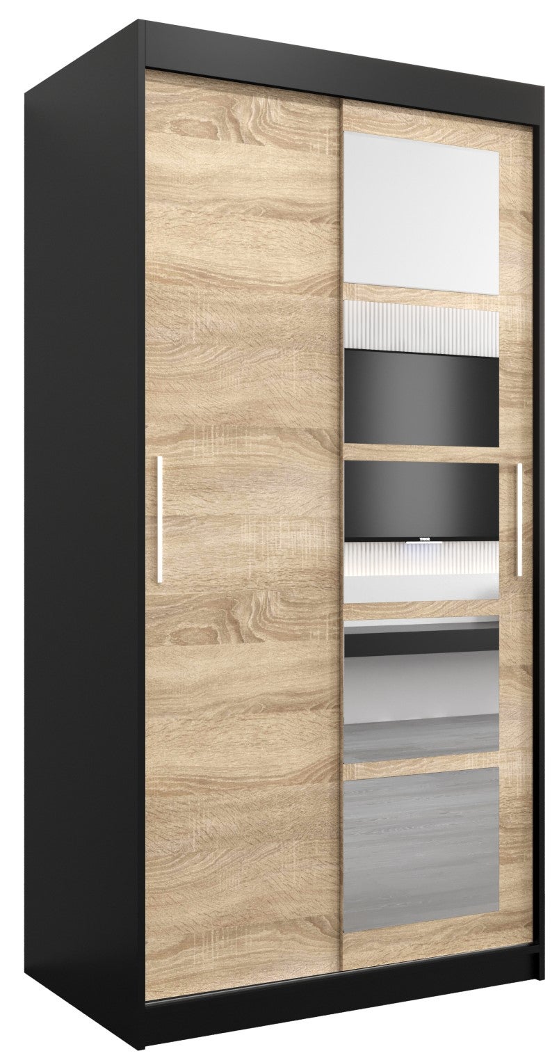 Szafa przesuwna garderoba ROMA 1 100 x 62 x 200 cm Czarny + Sonoma - Abiks Meble