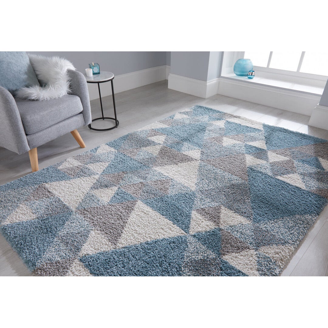Tapis géométrique scandinave en polypropylène Bleu 160x230 NURU - 2