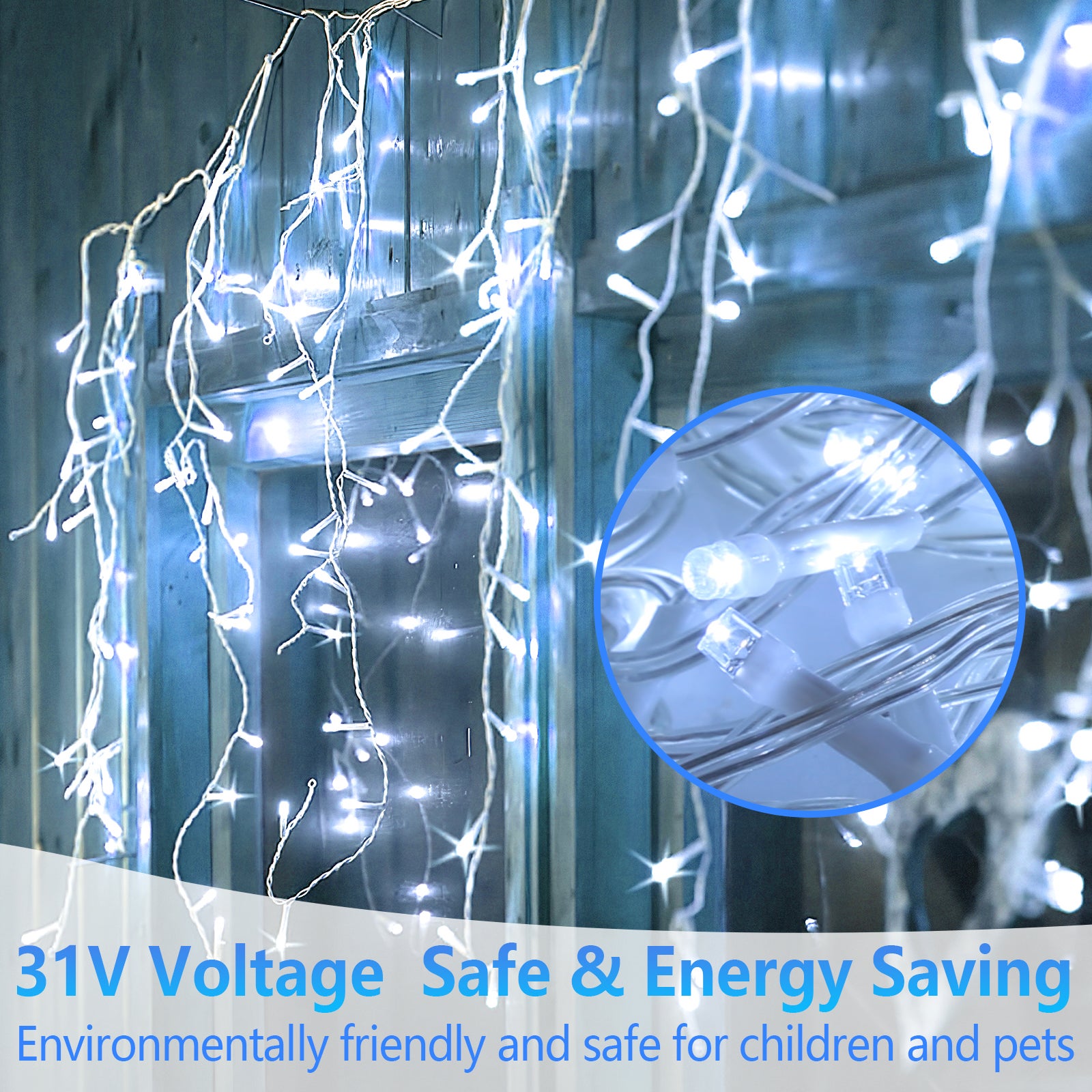 Tenda di Natale LED Stringa 10M 400LEDs Luce di Natale Tenda Finestra Decorazione Natale Matrimonio Compleanno Casa Patio Bianco Fresco - 6