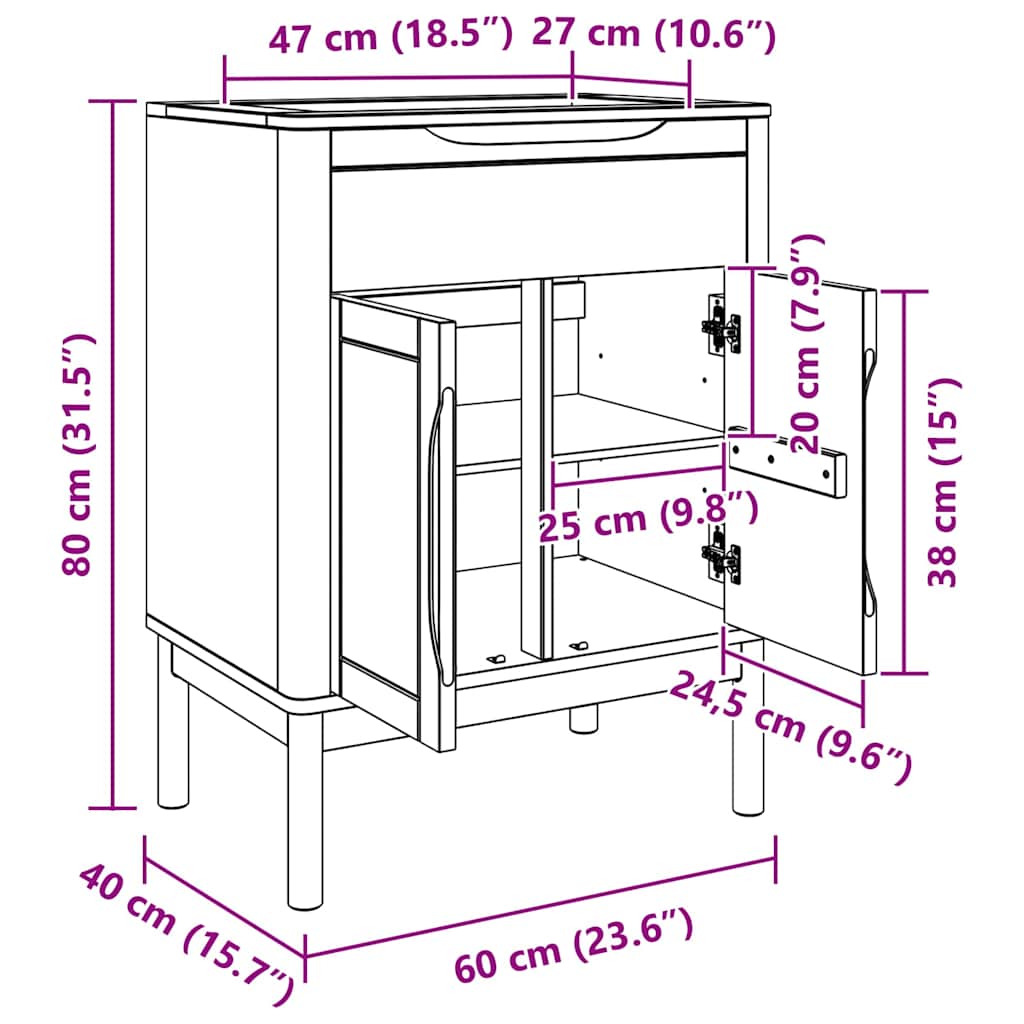 Mueble de lavabo para baño FLORO Marrón cera 60 x 40 x 80 cm vidaXL - 3