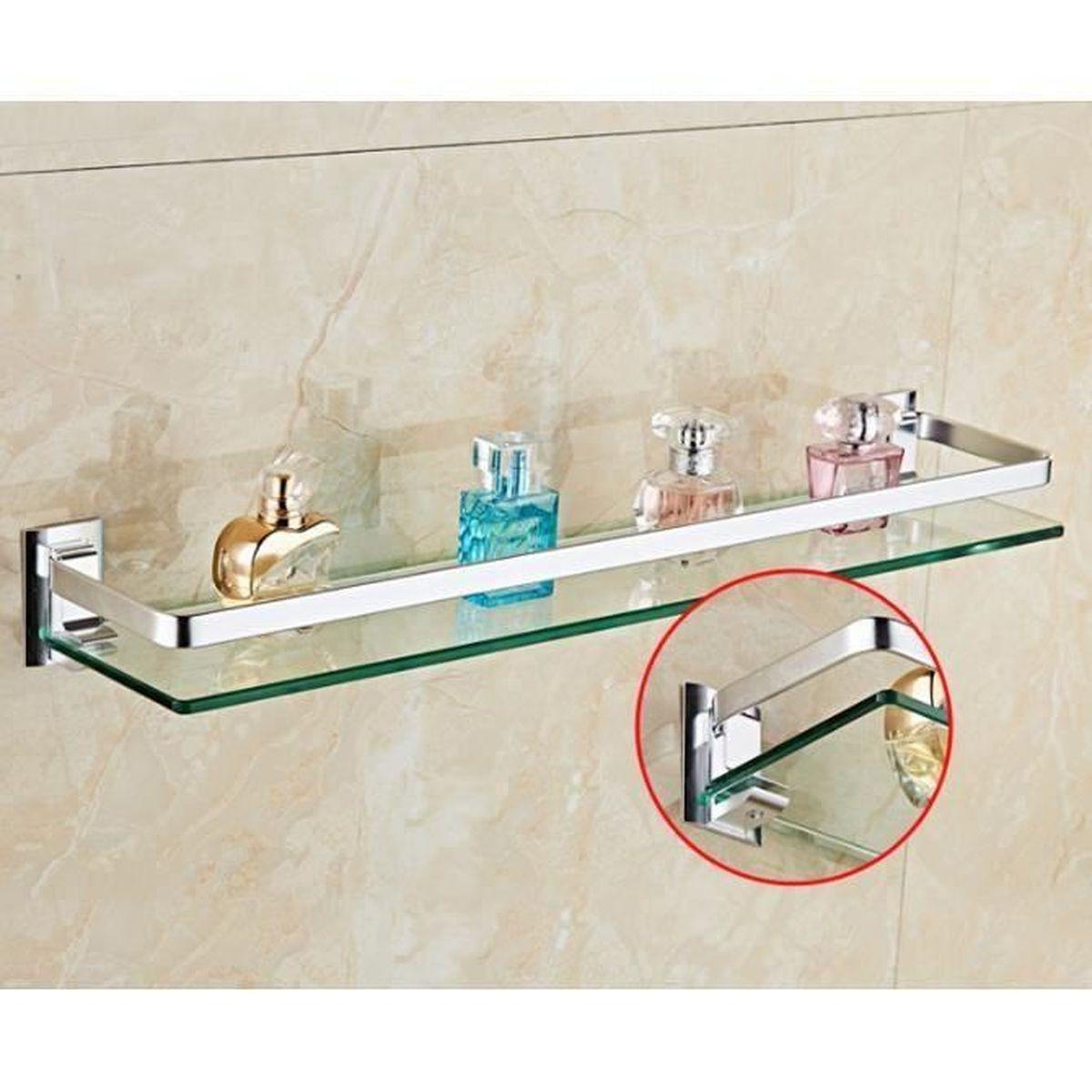 Étagère de Salle de Bain Rectangulaire en Verre Aluminium Support Mural 60*12*7cm - 4