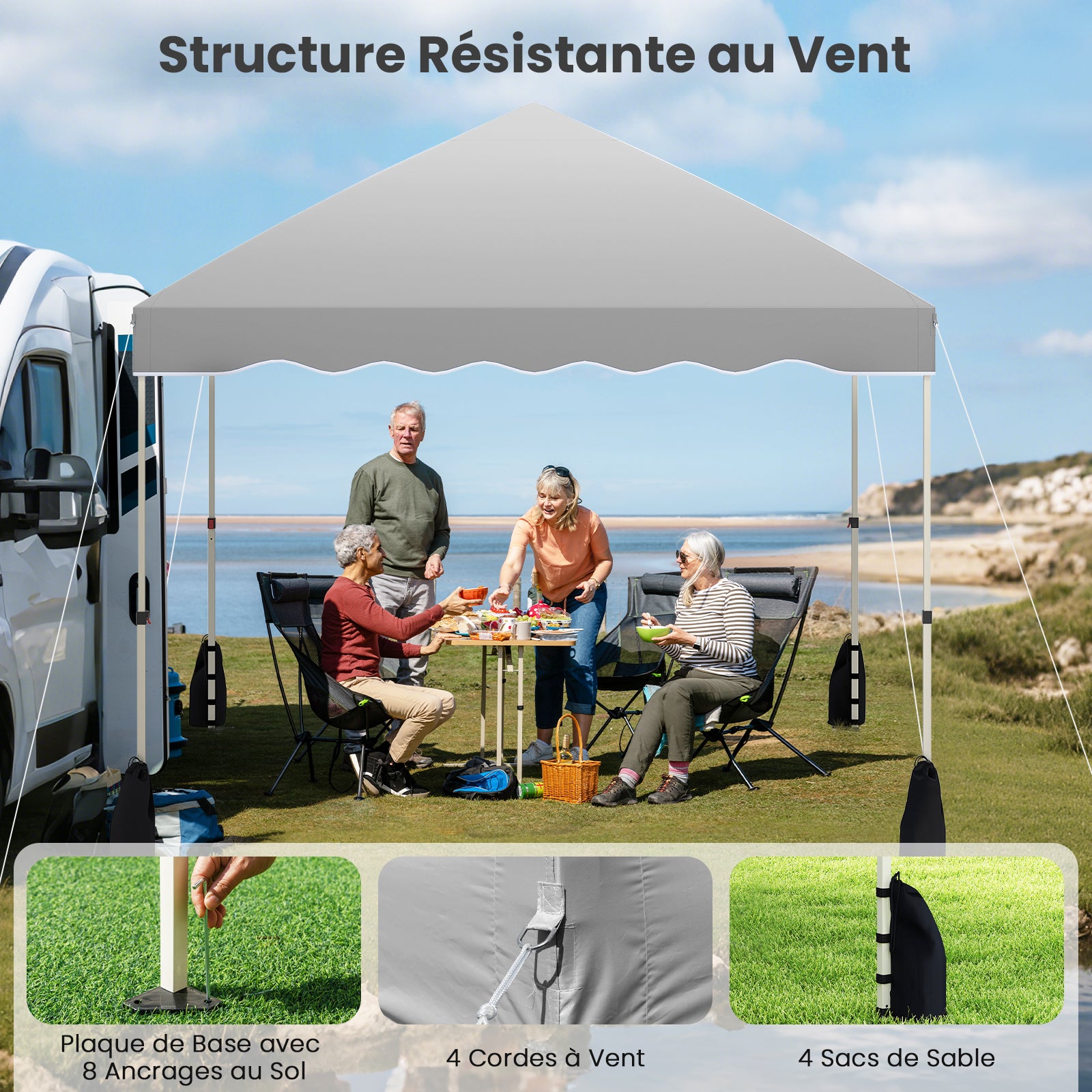 Carpa Plegable 3x3 m Impermeable, Cenador Jardin con Bolsa de Transporte sobre Ruedas, Altura Ajustable, Pergola Exterior con 4 Sacos de Arena (Gris) - 2