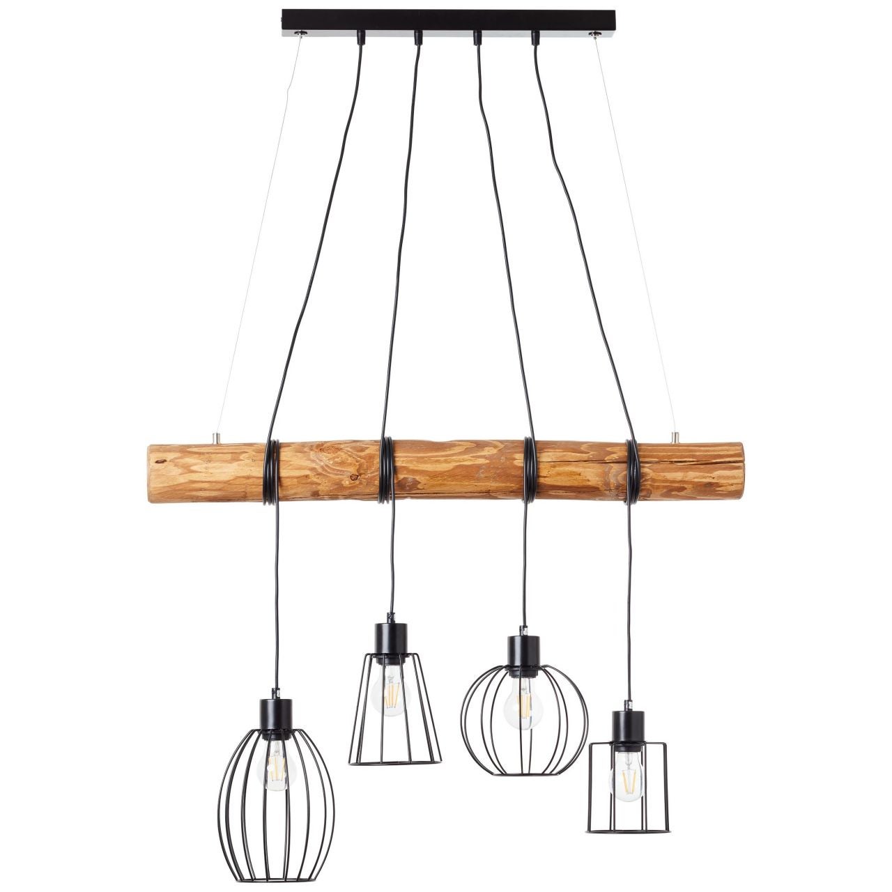 Lampa BRILLIANT, zawieszenie Keyla 4 płomienie czarny / kolor drewna, 4x A60, E27, 25W, drewno ze zrównoważonej gospodarki leśnej (FSC) - 2