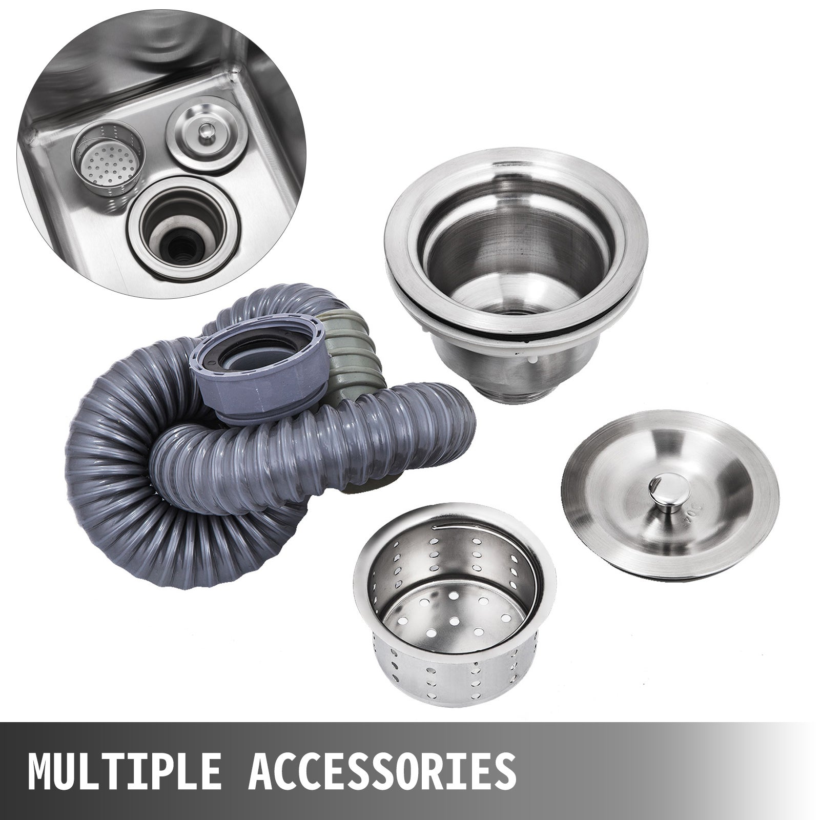 Évier Inox de Cuisine,SucceBuy acier inoxydable non magnétique,1 compartiment,grande capacité 17,5x10x16,5 pouces,idéal ferme,café,magasin - 8